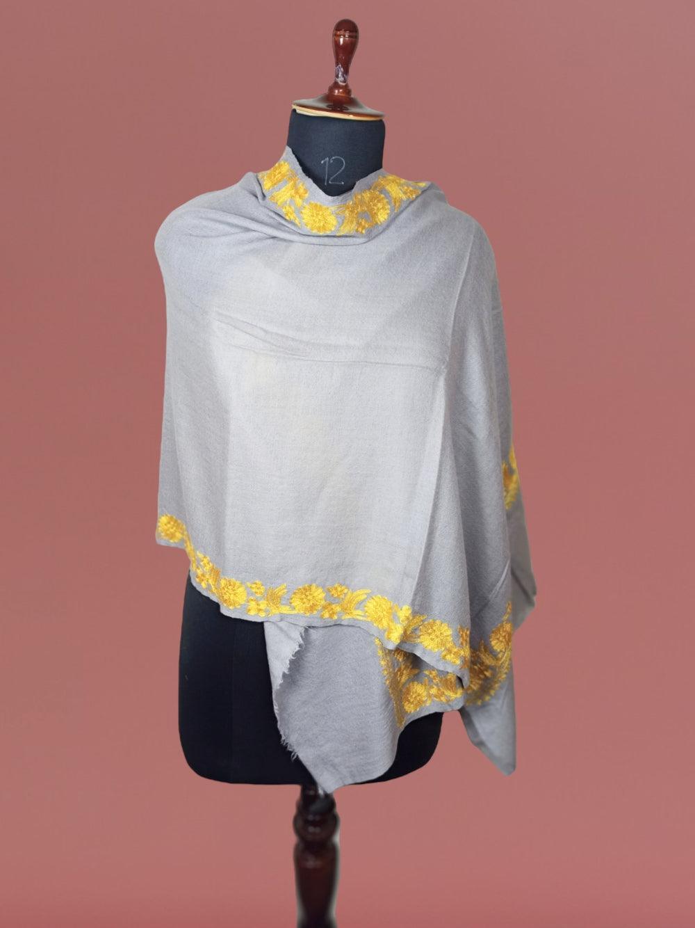 Tilla Border Stoles | Zare Border | Silver Grey - ZANSKAR ARTS