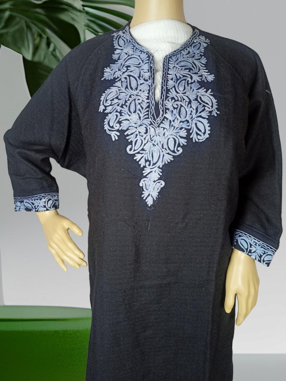 Women Yak Wool Faran | L Dark Black | V Neck - ZANSKAR ARTS