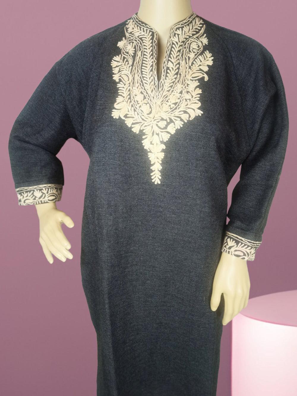 Women Yak Wool Faran | L Dark Grey | V Neck - ZANSKAR ARTS
