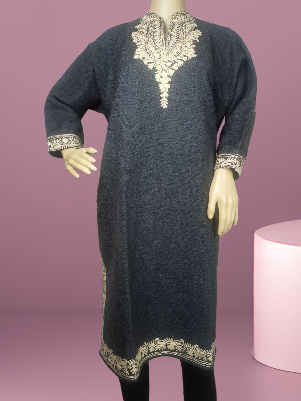 Women Yak Wool Faran | L Dark Grey | V Neck - ZANSKAR ARTS
