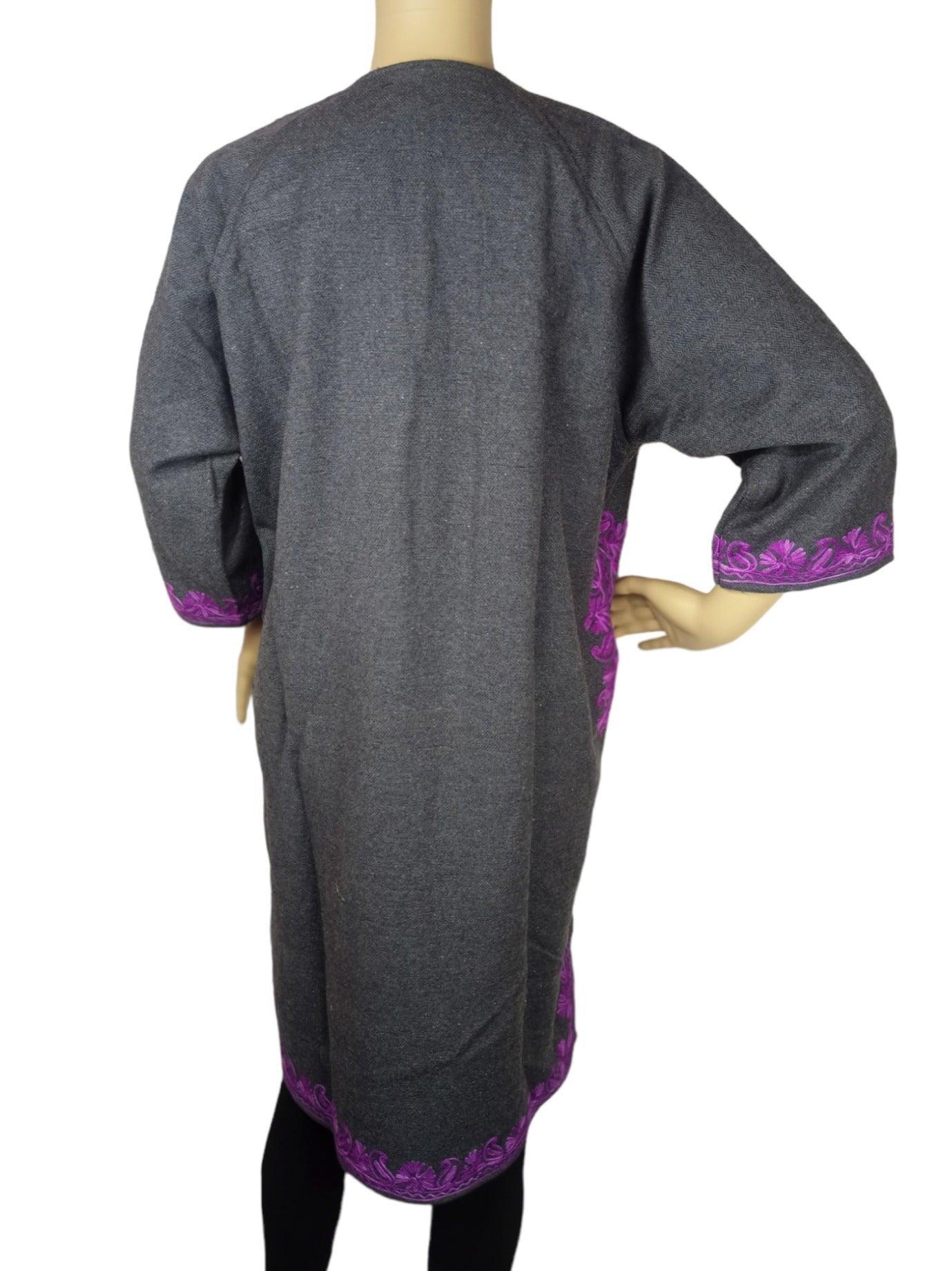 Women Yak Wool Faran | L Grey | V Neck - ZANSKAR ARTS
