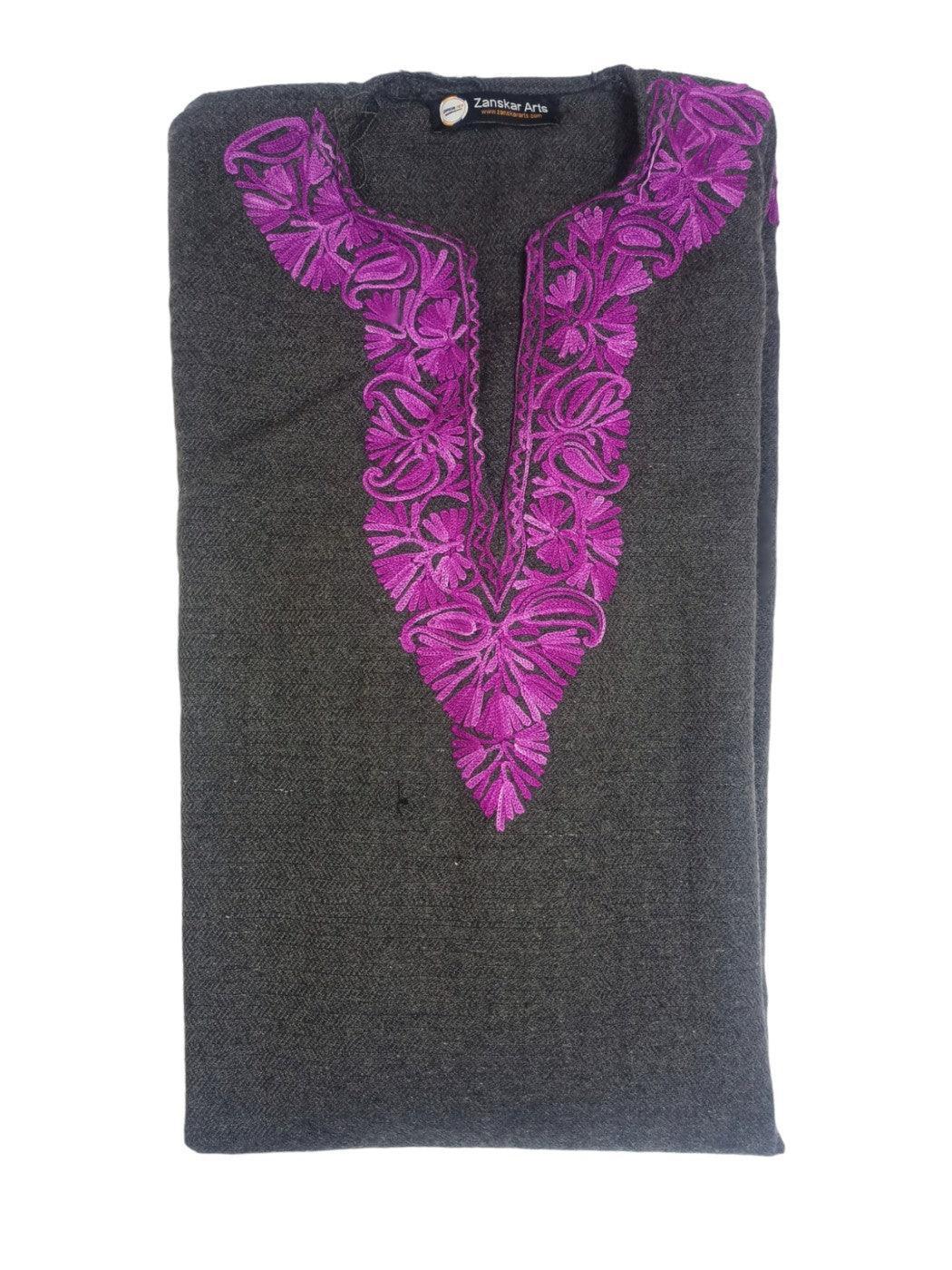 Women Yak Wool Faran | L Grey | V Neck - ZANSKAR ARTS