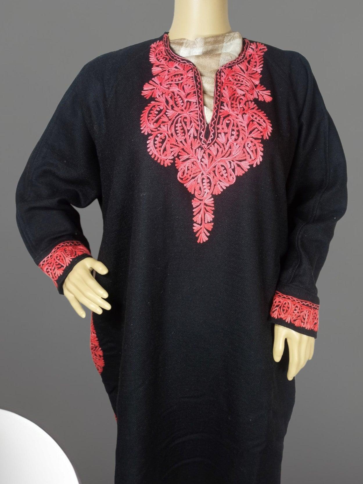 Women Yak Wool Faran | XXL Dark Black | V Neck - ZANSKAR ARTS