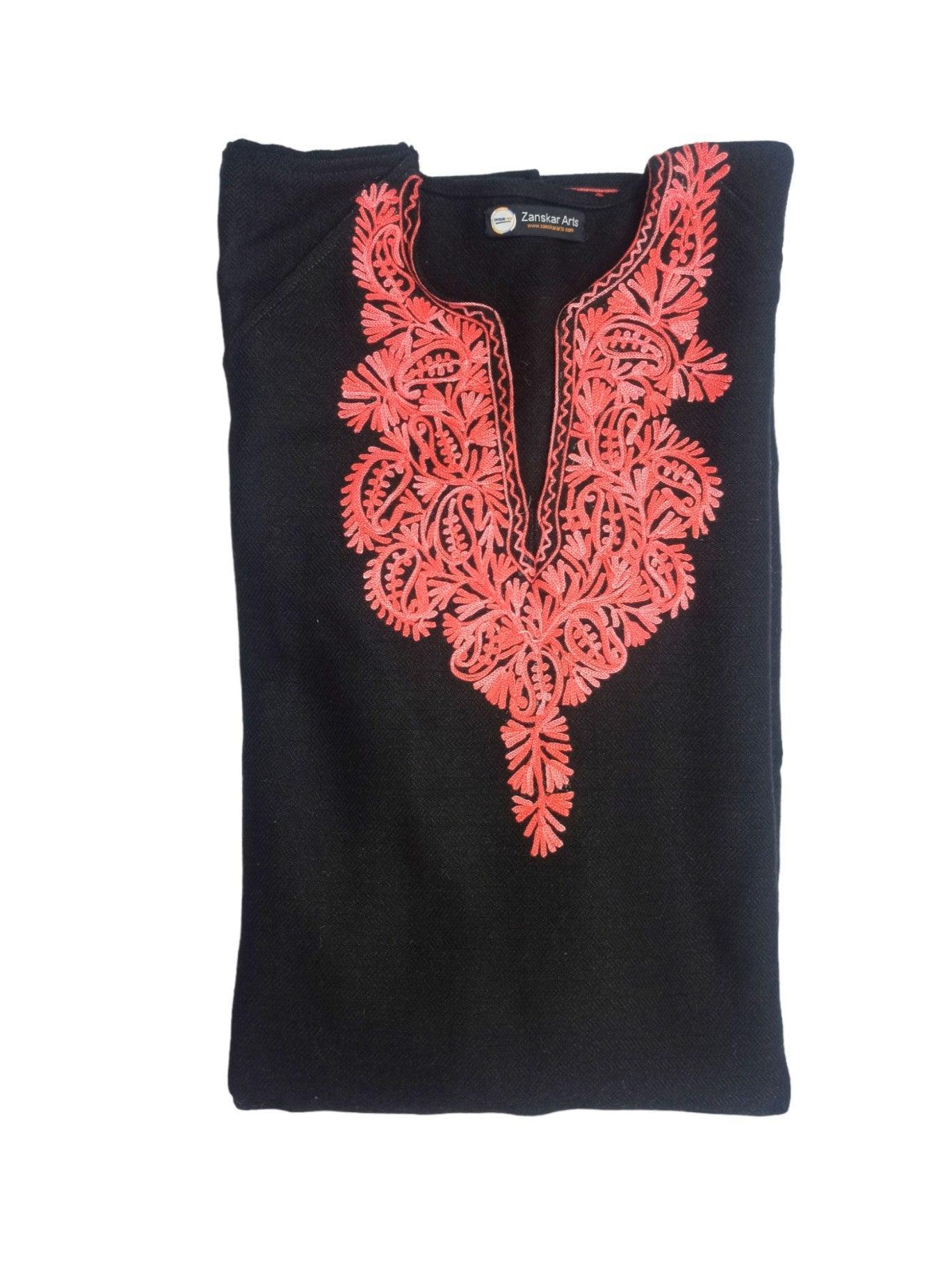 Women Yak Wool Faran | XXL Dark Black | V Neck - ZANSKAR ARTS