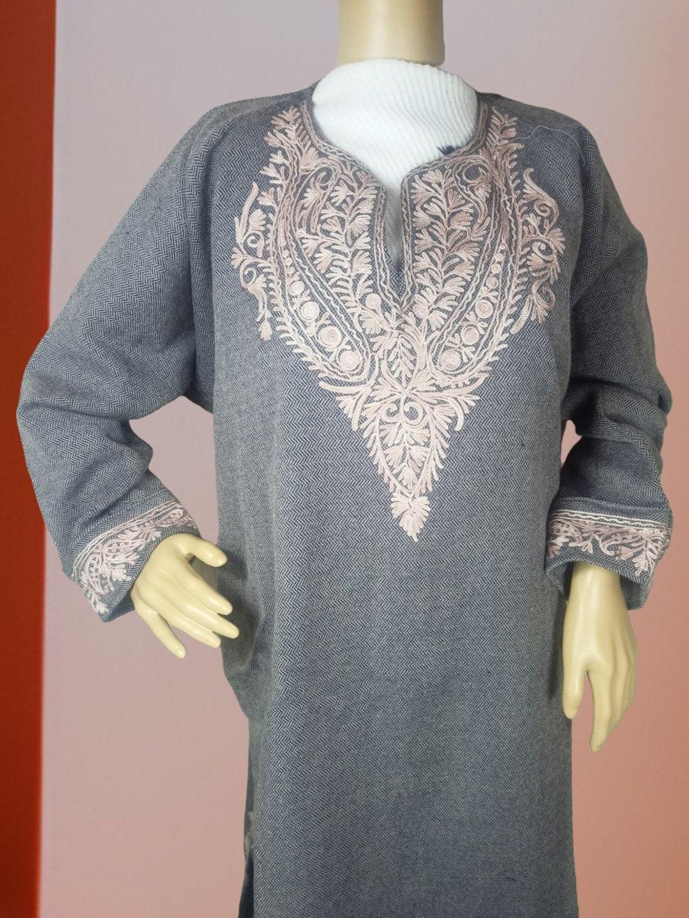 Women Yak Wool Faran | XXL Grey | V Neck - ZANSKAR ARTS