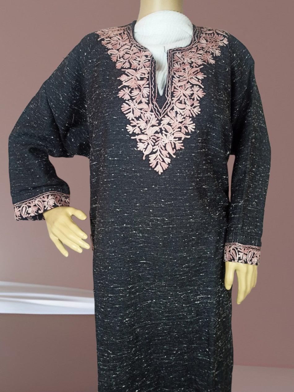 Women Yak Wool Faran | XXL Natural Black | V Neck - ZANSKAR ARTS