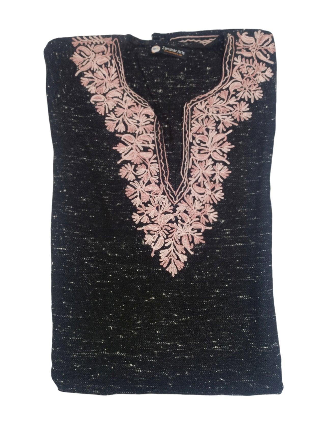 Women Yak Wool Faran | XXL Natural Black | V Neck - ZANSKAR ARTS