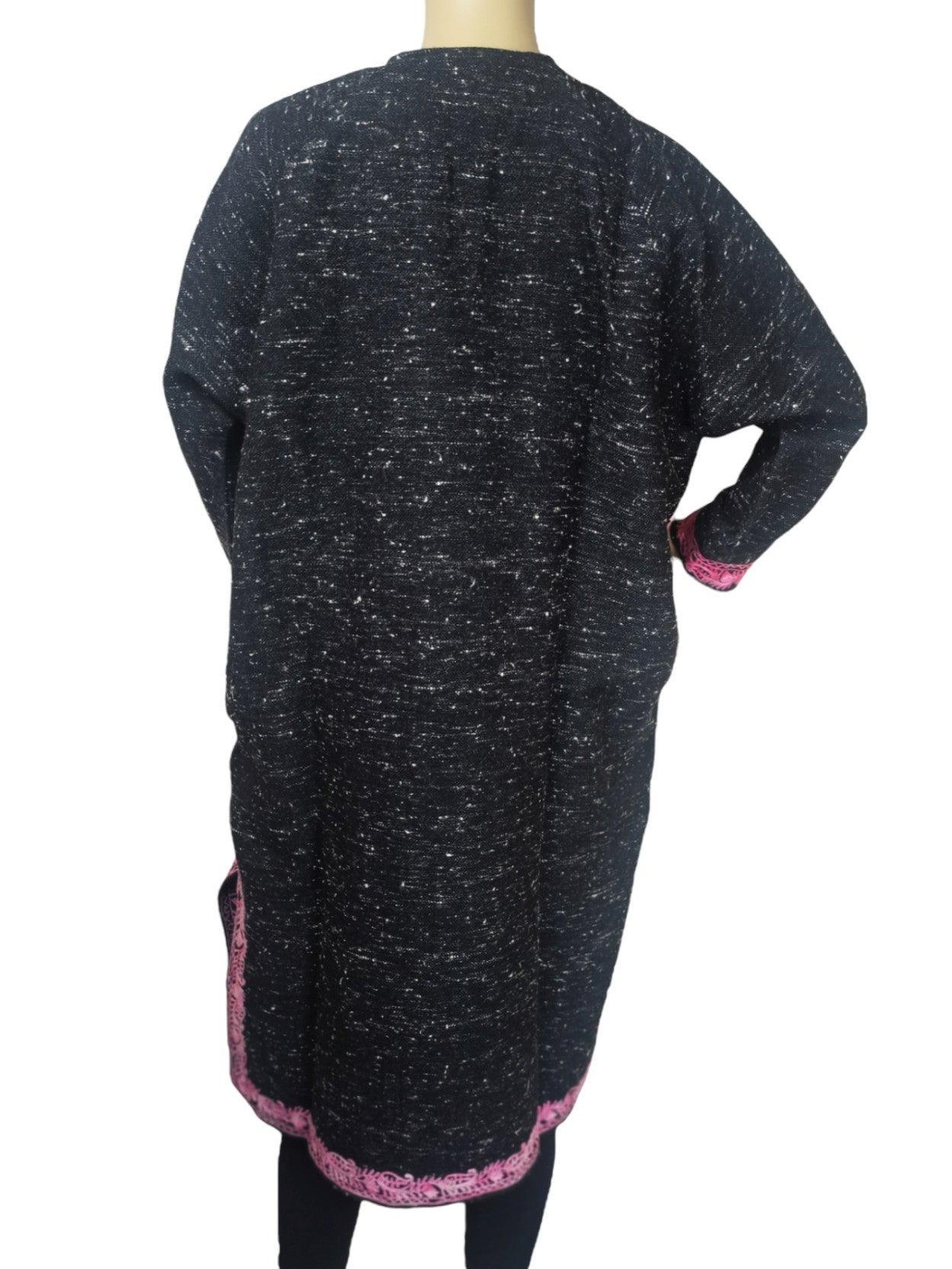 Women Yak Wool Faran (Phiran) | XL BLack White Dots | V Neck - ZANSKAR ARTS