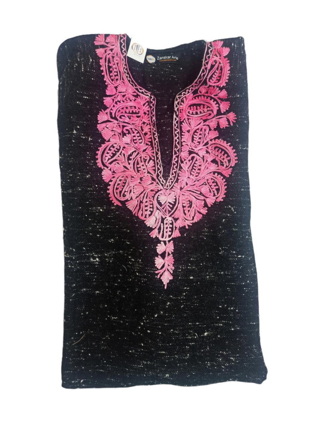 Women Yak Wool Faran (Phiran) | XL BLack White Dots | V Neck - ZANSKAR ARTS