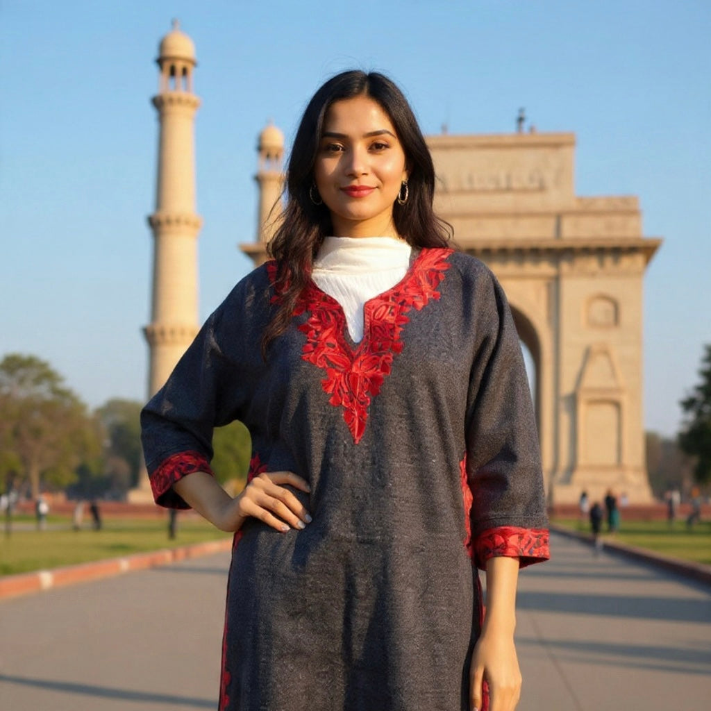 Ladies Yak Wool Faran | Grey XL | Kasmiri Culture