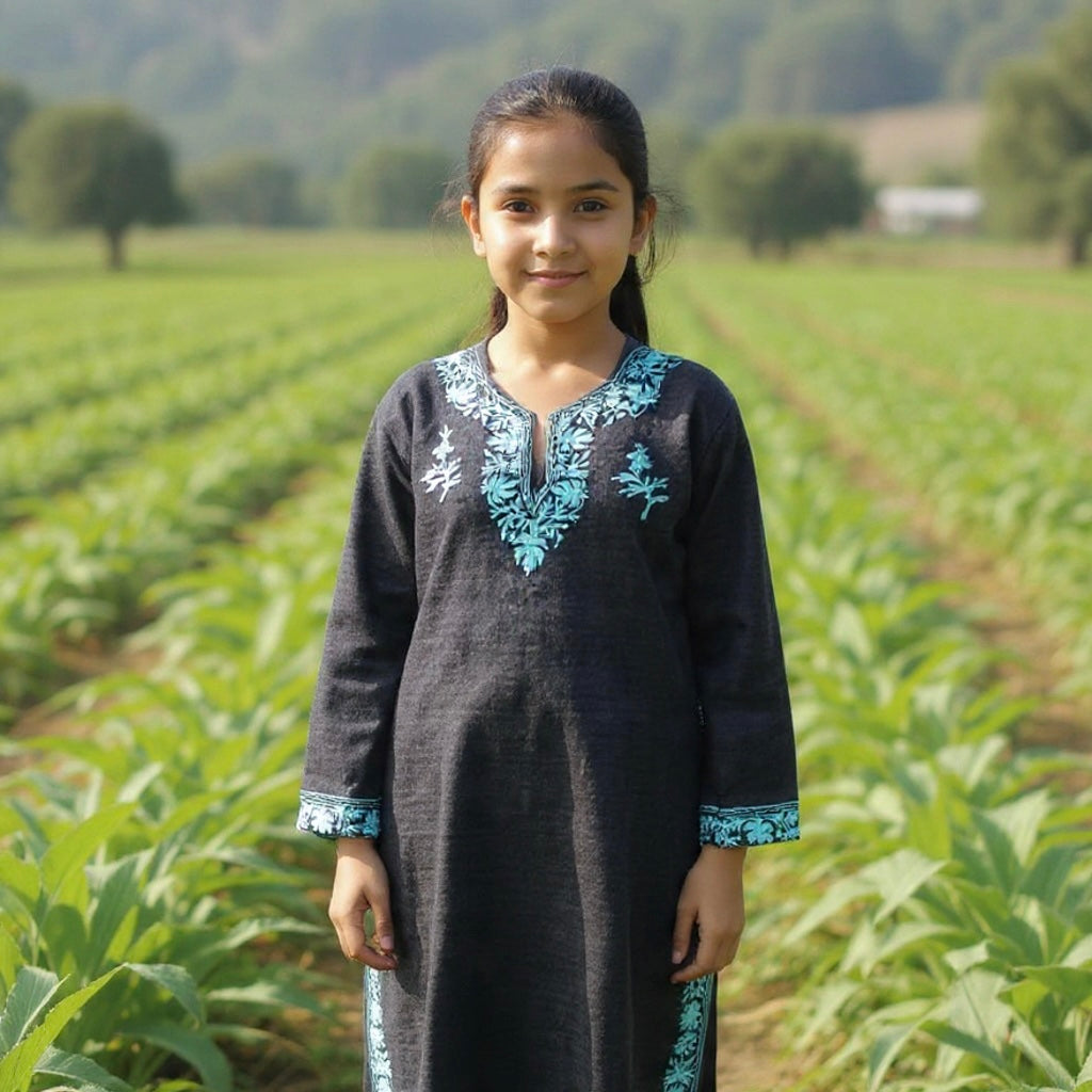 Kids Yak Wool Faran (Pheran) | S Dark Grey | V Neck