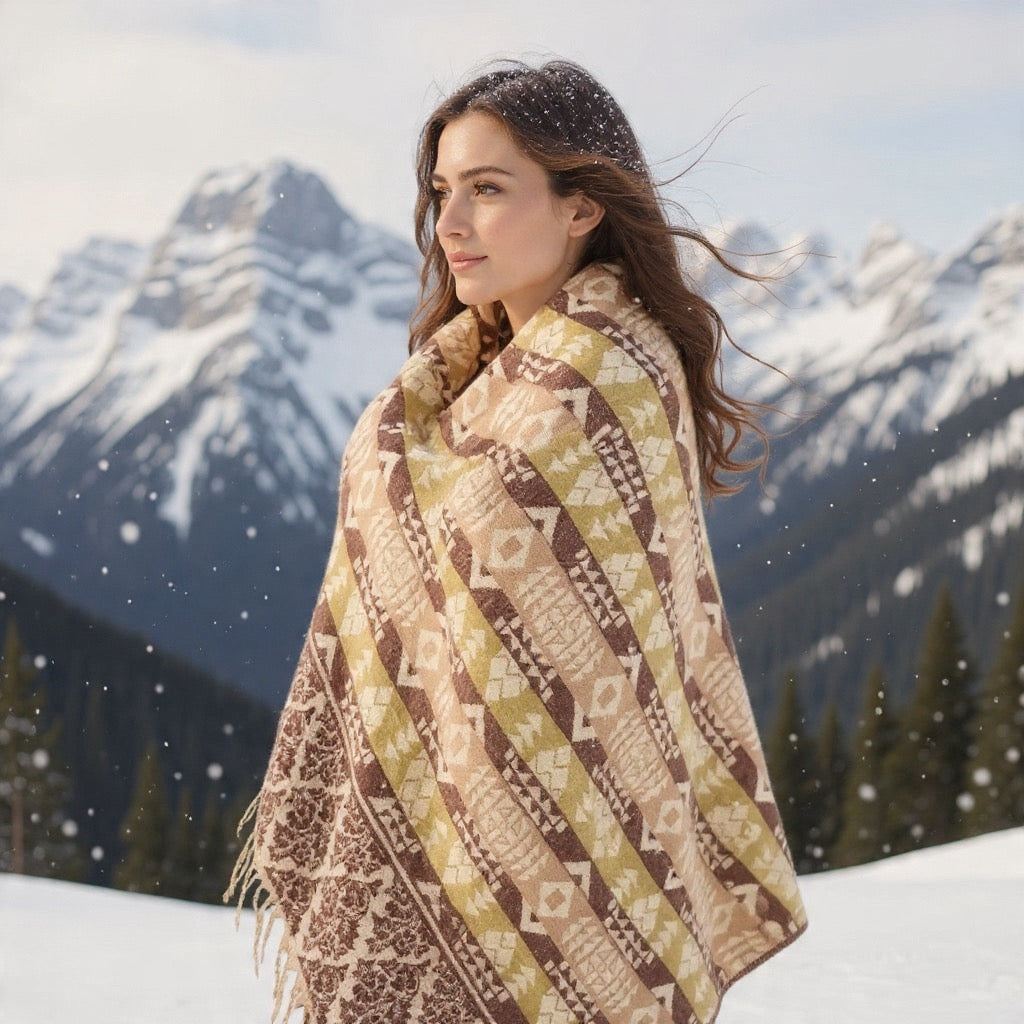 Tibet Yak Wool Shawl | Blanket Size |  Multicolour