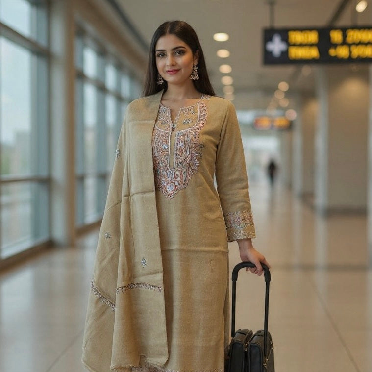 Kashmiri Sozni Work Suit | Woollen Suit | Unstitched Suit