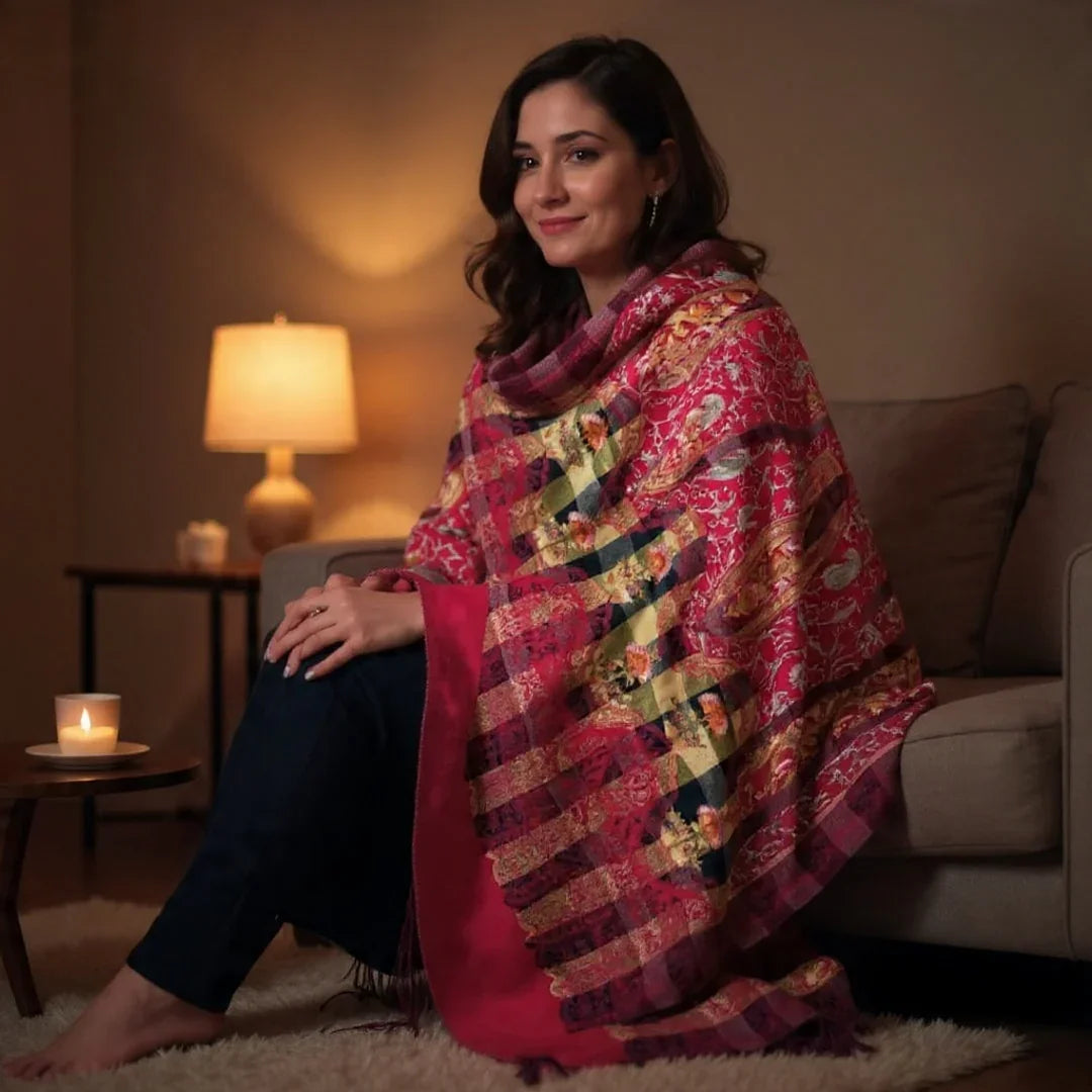 Kashmiri Wool  Shawl  | Maroon Colour | Handwork