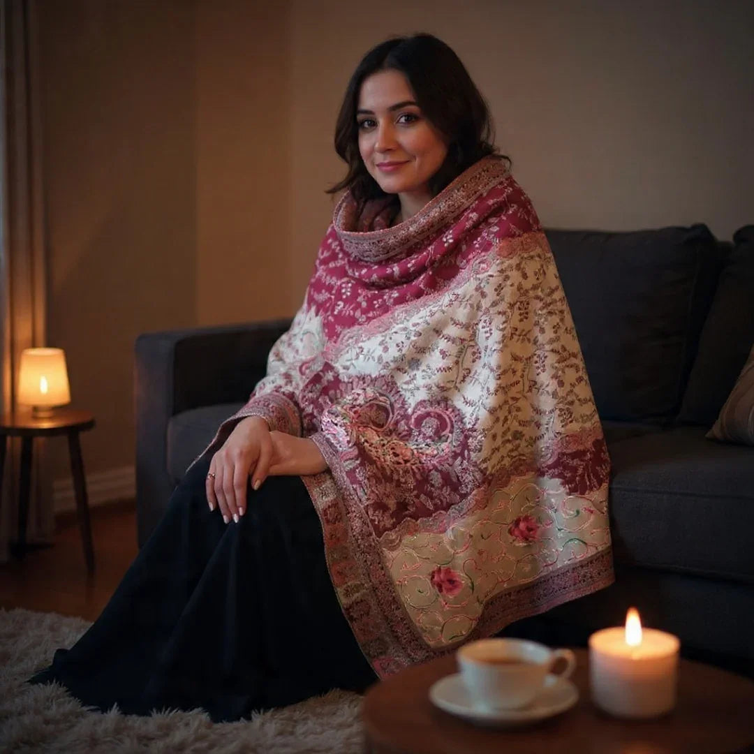 Kashmiri Wool Shawl | Multi-Colour | Handwork