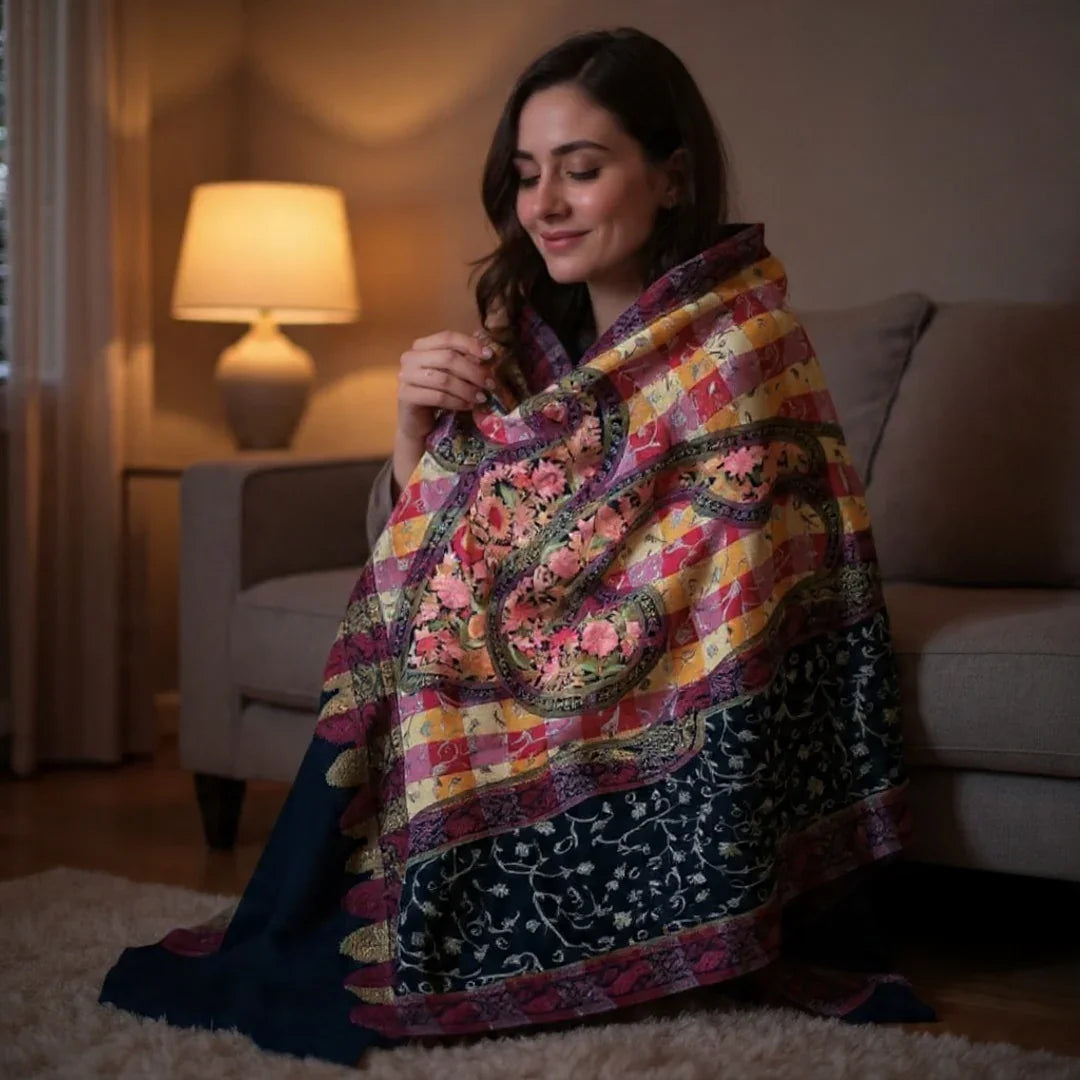 Kashmiri Wool Shawl | Multi-Colour | Handwork