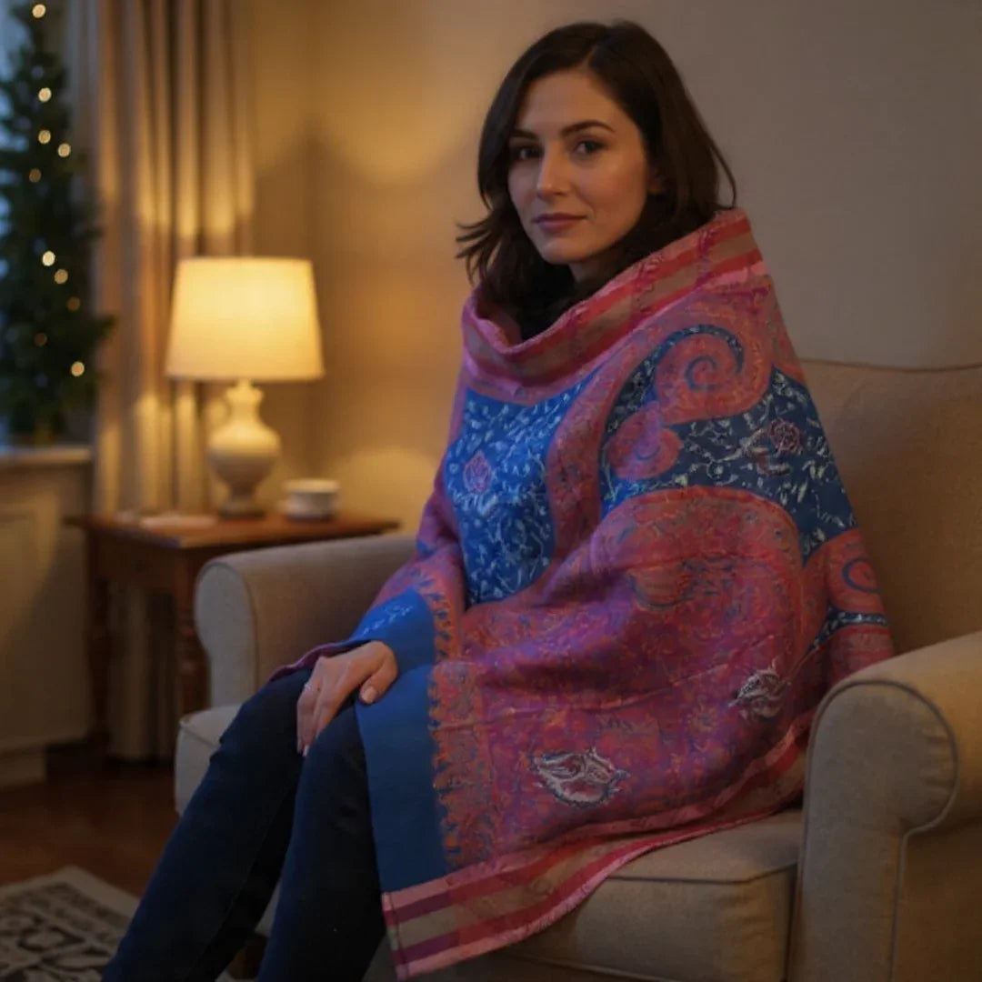 Kashmiri Wool  Shawl | Blue Colour | Handwork