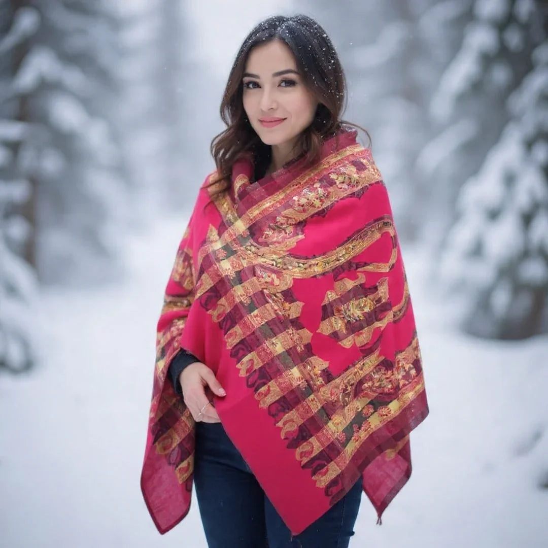 Kashmiri Wool Shawl | Maroon Colour | Handwork