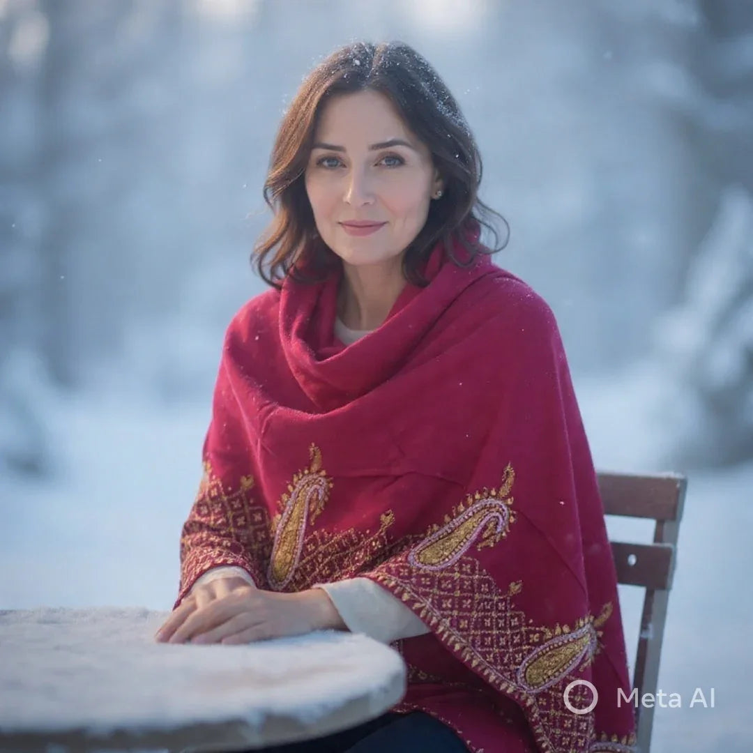 Sozni Work Shawls | Fine wool | Maroon