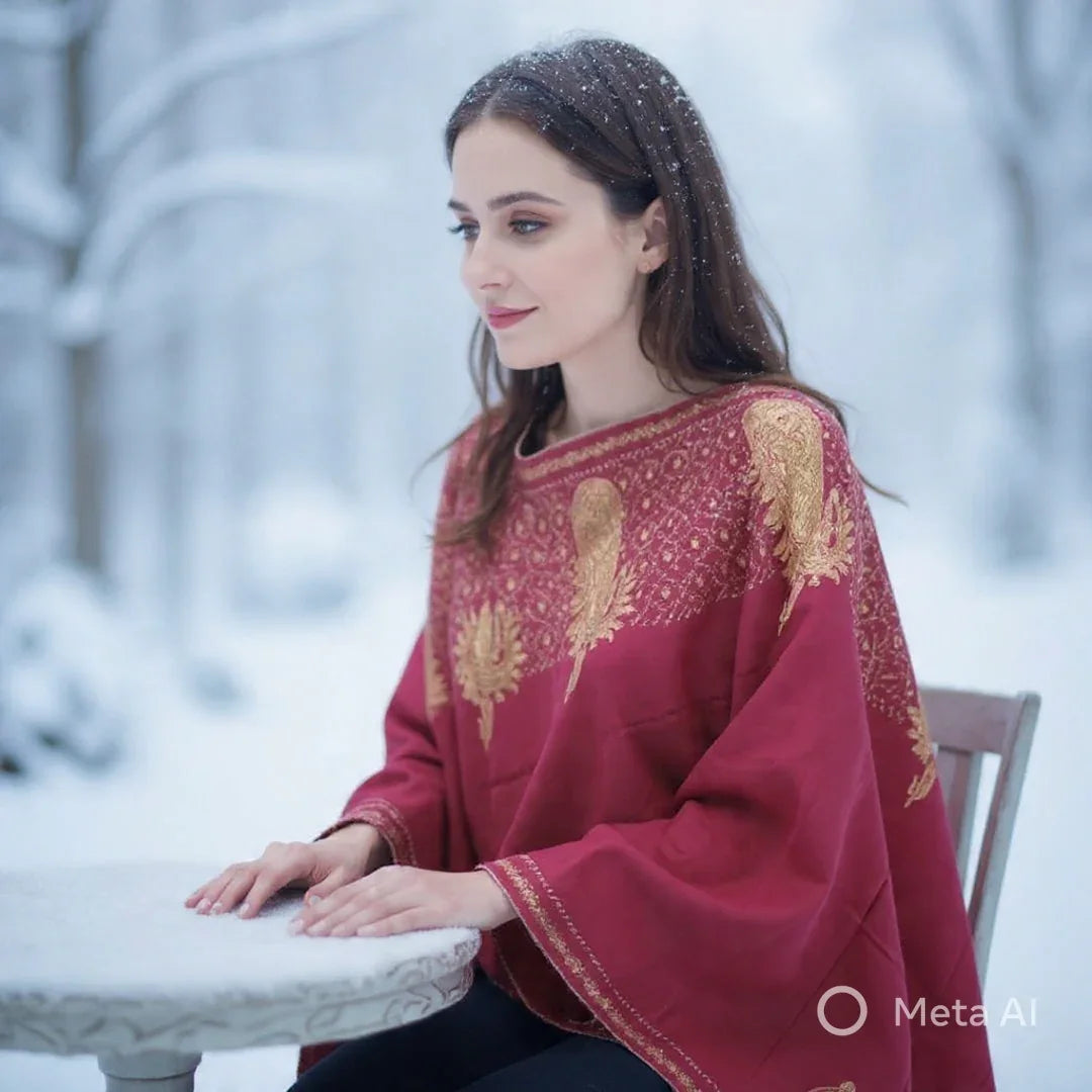 Sozni Work Shawls | Fine wool | Maroon