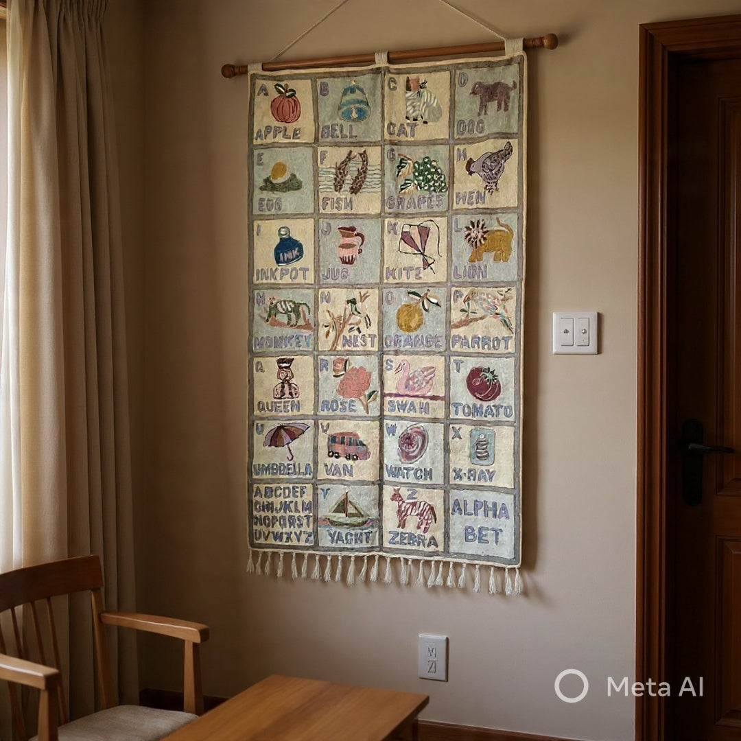 Alphabet ABC Wall Hanging | Kashmiri Hand Chain Stitch | 3ft/5ft