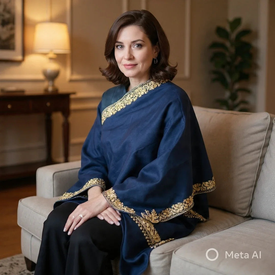 Kashmiri Aari Work Stole | Blue colour | Handwork