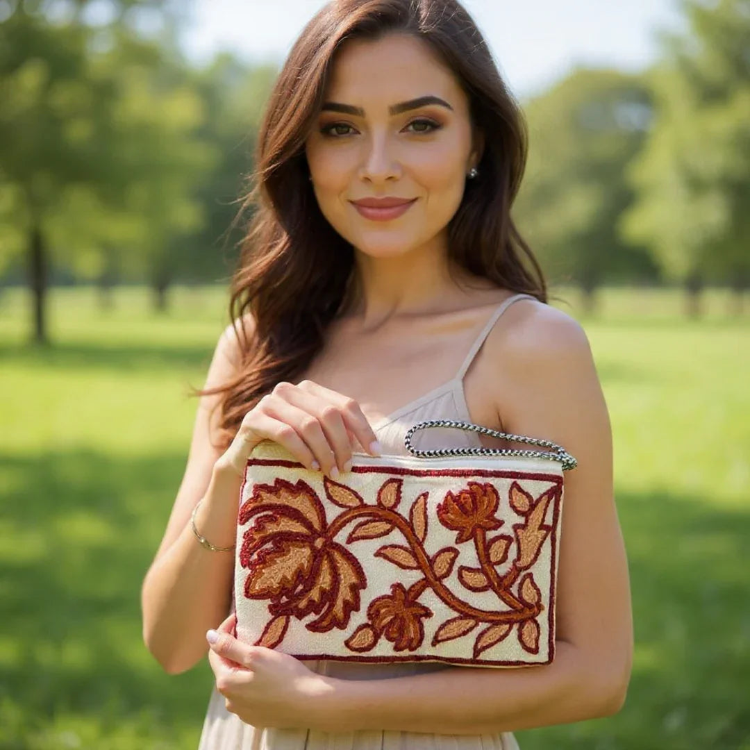 Hand Pouch | Crewel clutch | Kashmiri Crewel Embrodery