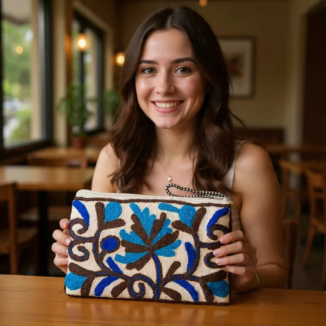 Hand Pouch | Crewel clutch | Kashmiri Crewel Embrodery