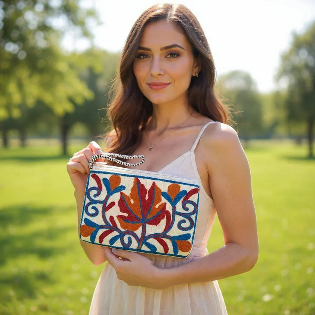 Hand Pouch | Crewel clutch | Kashmiri Crewel Embrodery