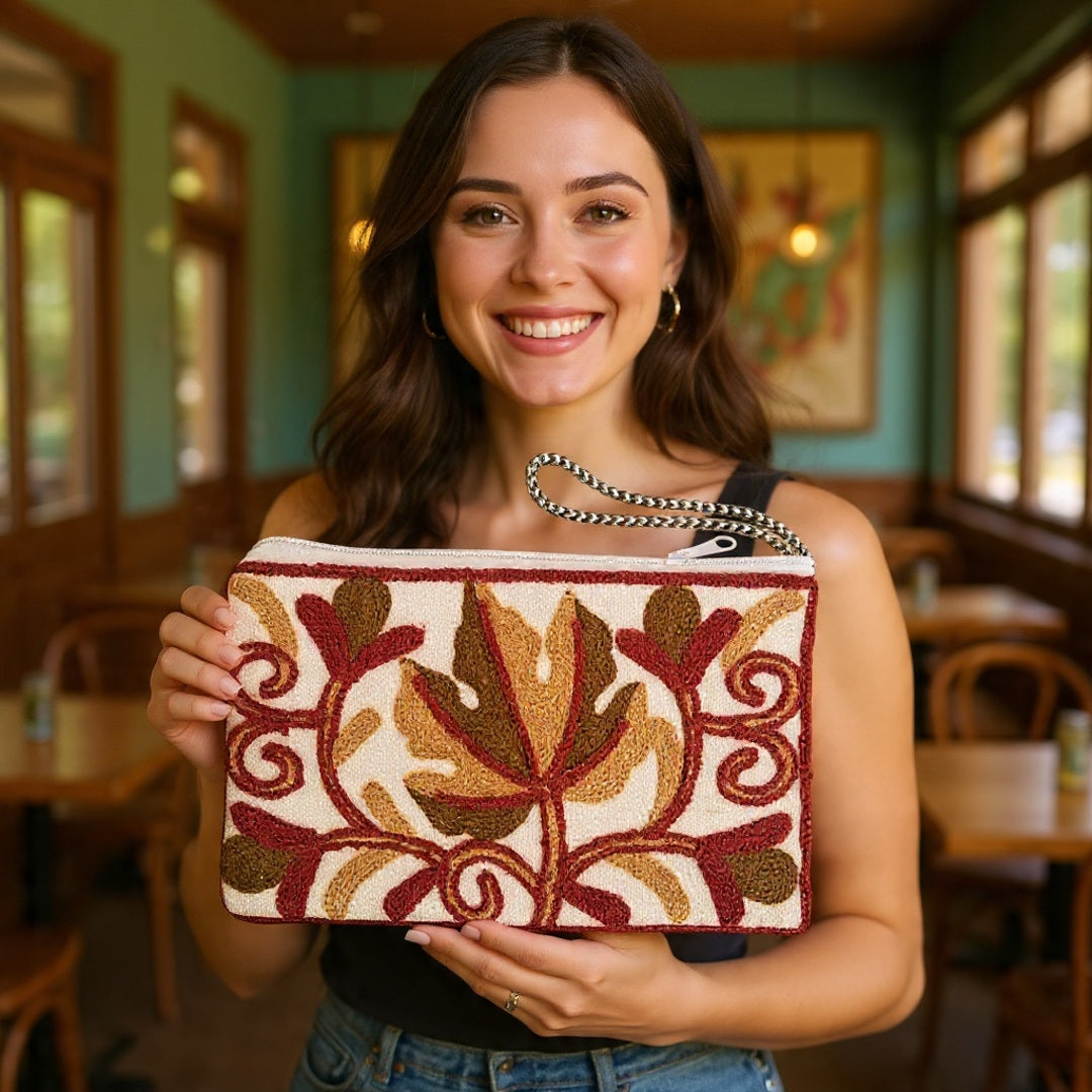 Hand Pouch | Crewel Clutch | Kashmiri Crewel Embrodery