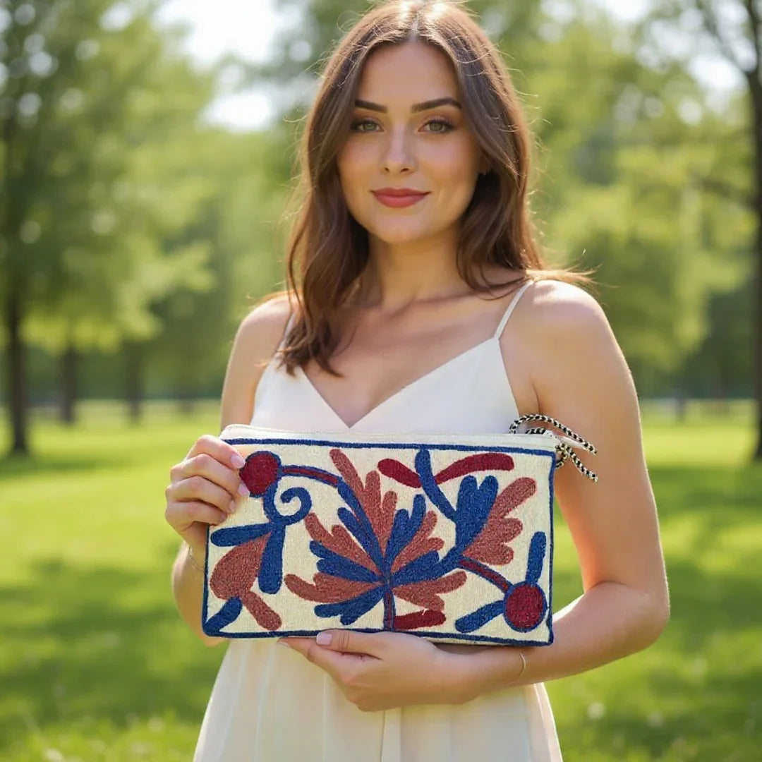 Hand Pouch | Crewel clutch | Kashmiri Crewel Embrodery