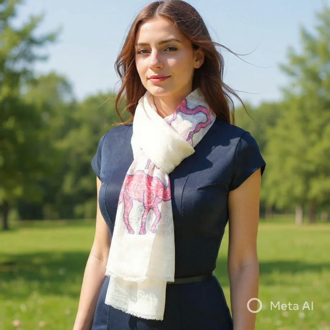 Pashmina Stole | Camel  Designed Stole | White Colour