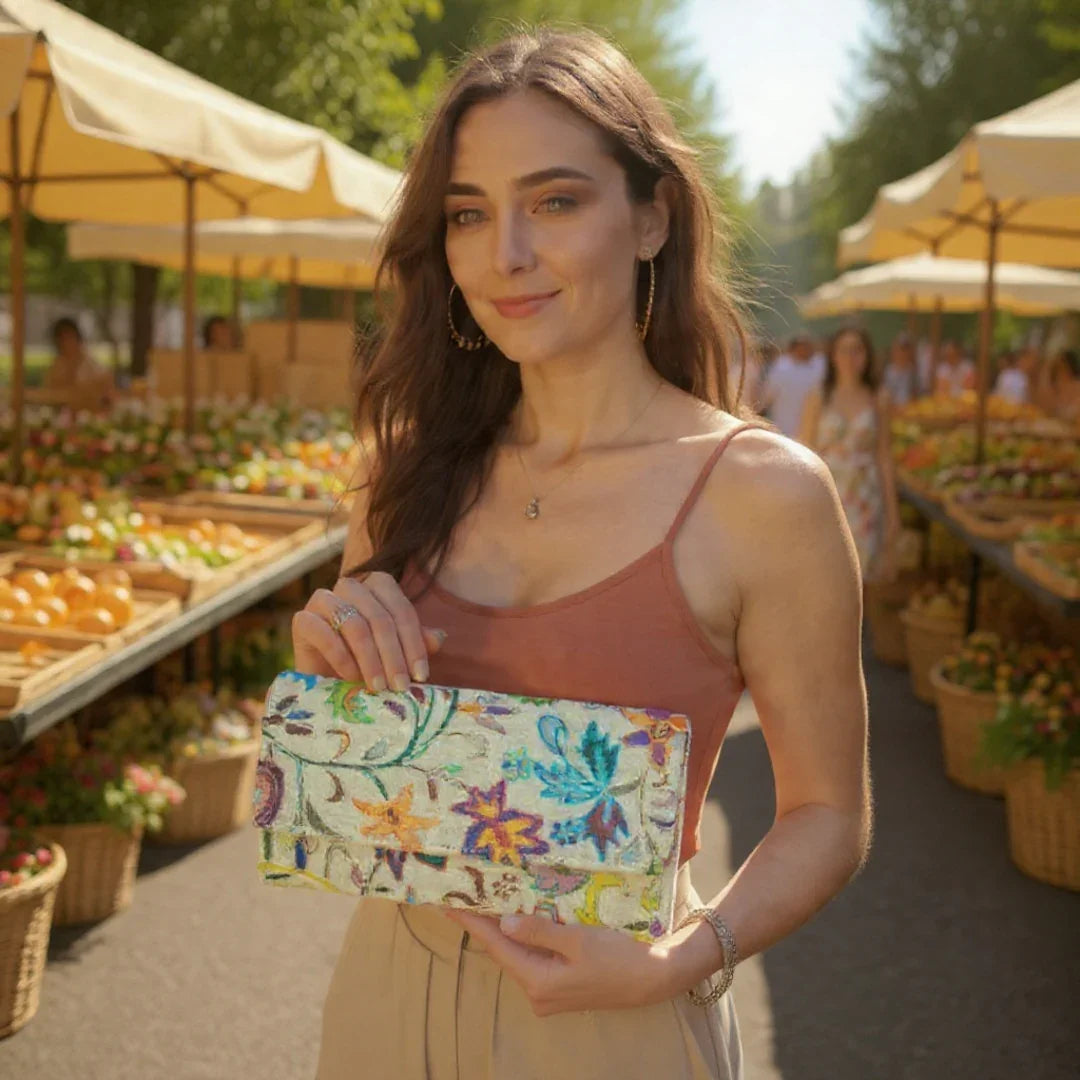 Embroidered Clutch | Floral Embrodery Clutch | Double Side Clutch