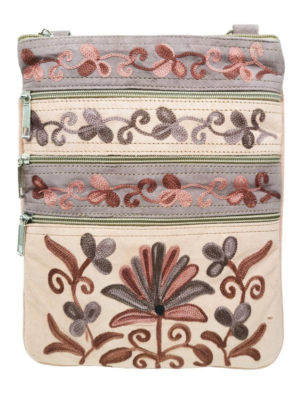 Suede Leather Sling Bag | Embroidery 5 Zipper | Sling Bag For Girls - ZANSKAR ARTS