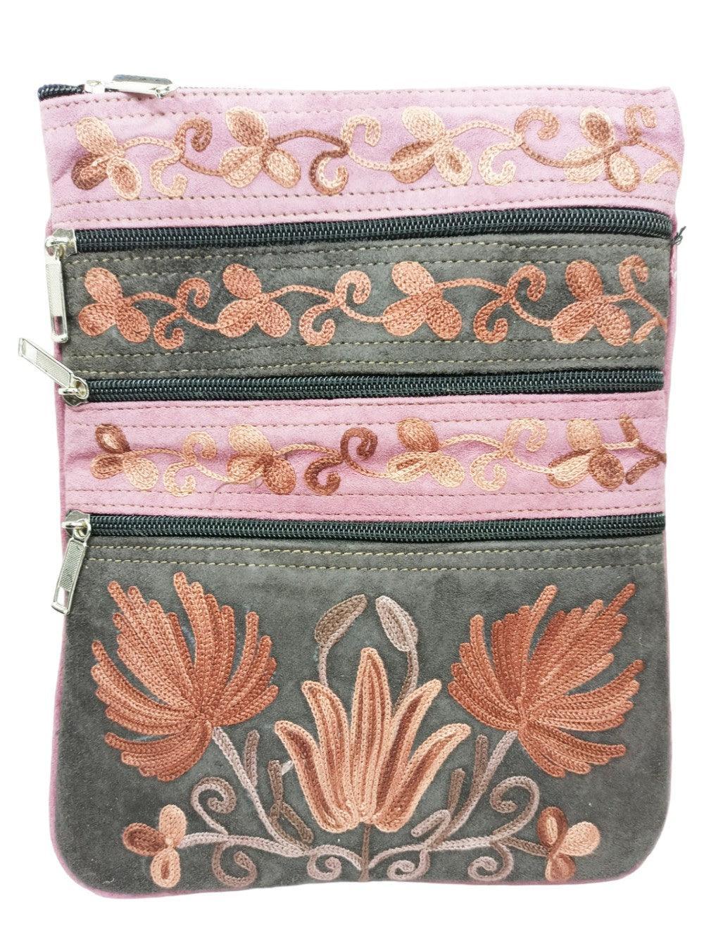 Suede Leather Sling Bag | Embroidery 5 Zipper | Sling Bag For Girls - ZANSKAR ARTS