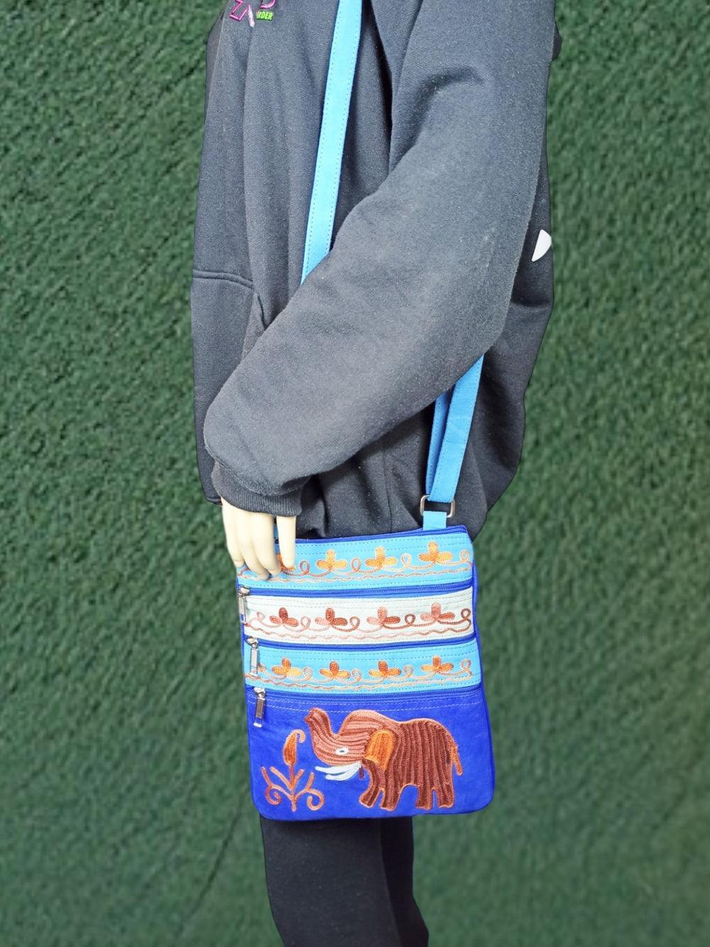 Suede Leather Sling Bag | Embroidery 5 Zipper | Sling Bag For Girls - ZANSKAR ARTS