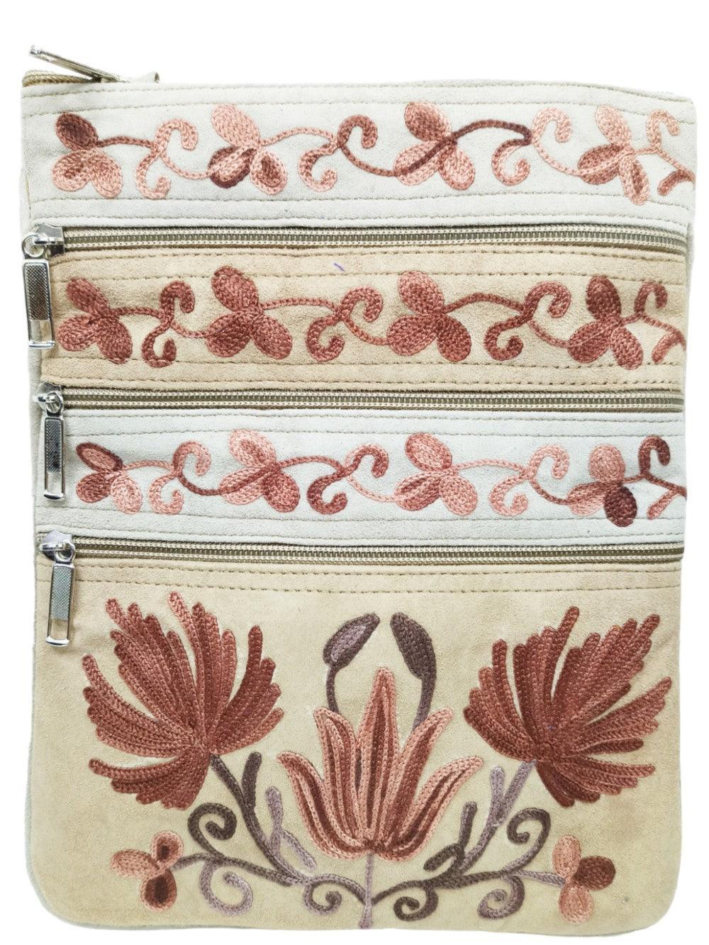 Suede Leather Sling Bag | Embroidery 5 Zipper | Sling Bag For Girls