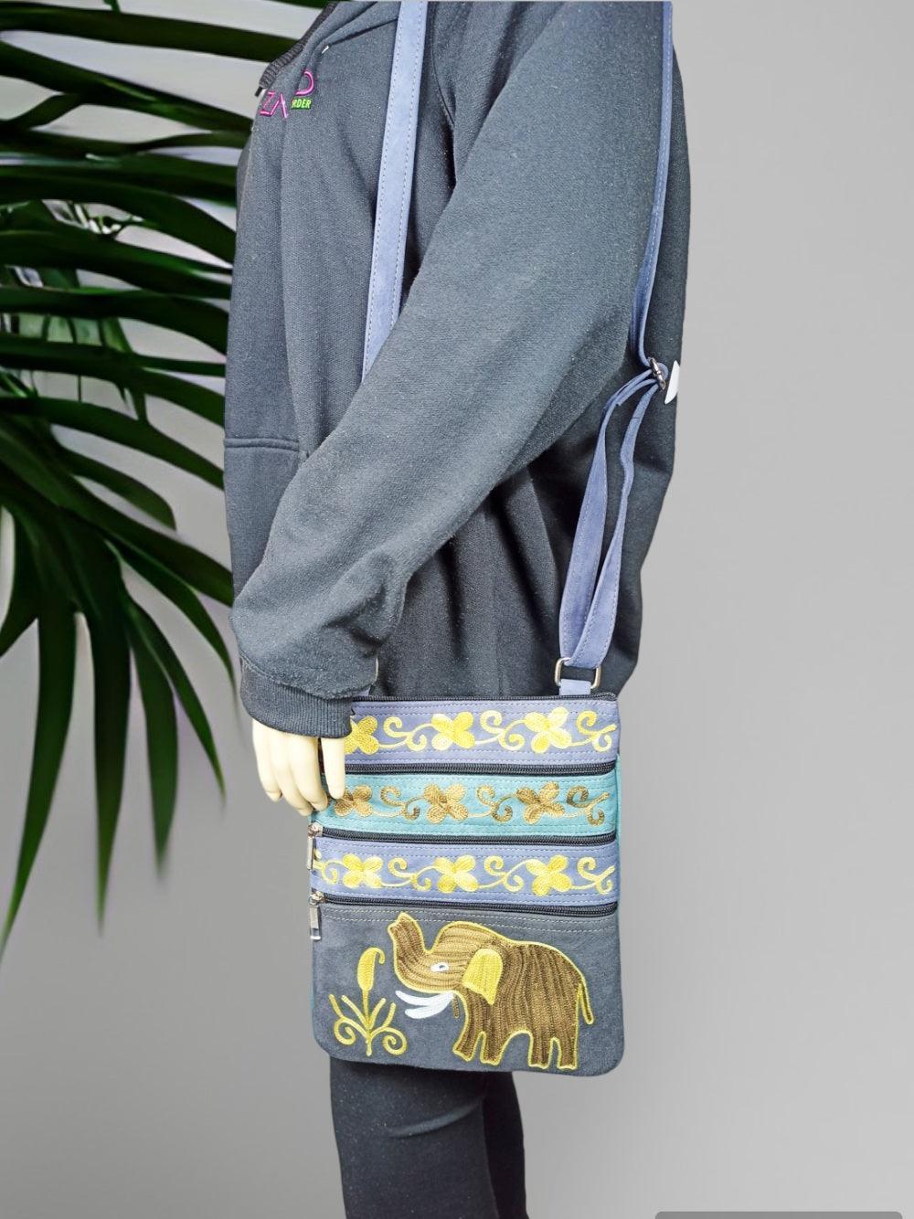 Suede Leather Sling Bag | Embroidery 5 Zipper | Sling Bag For Girls