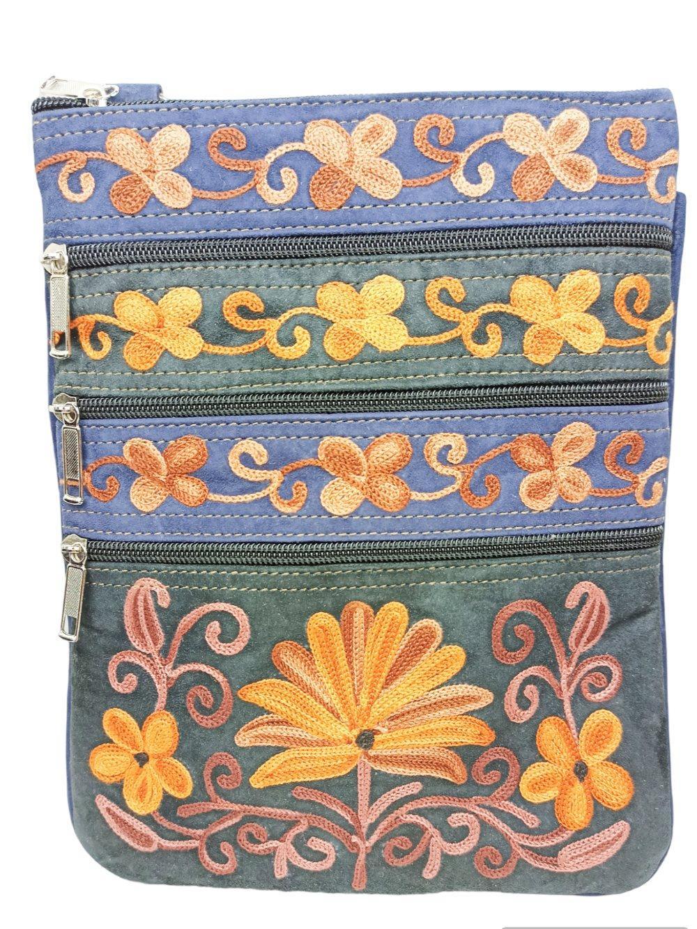 Suede Leather Sling Bag | Embroidery 5 Zipper | Sling Bag For Girls