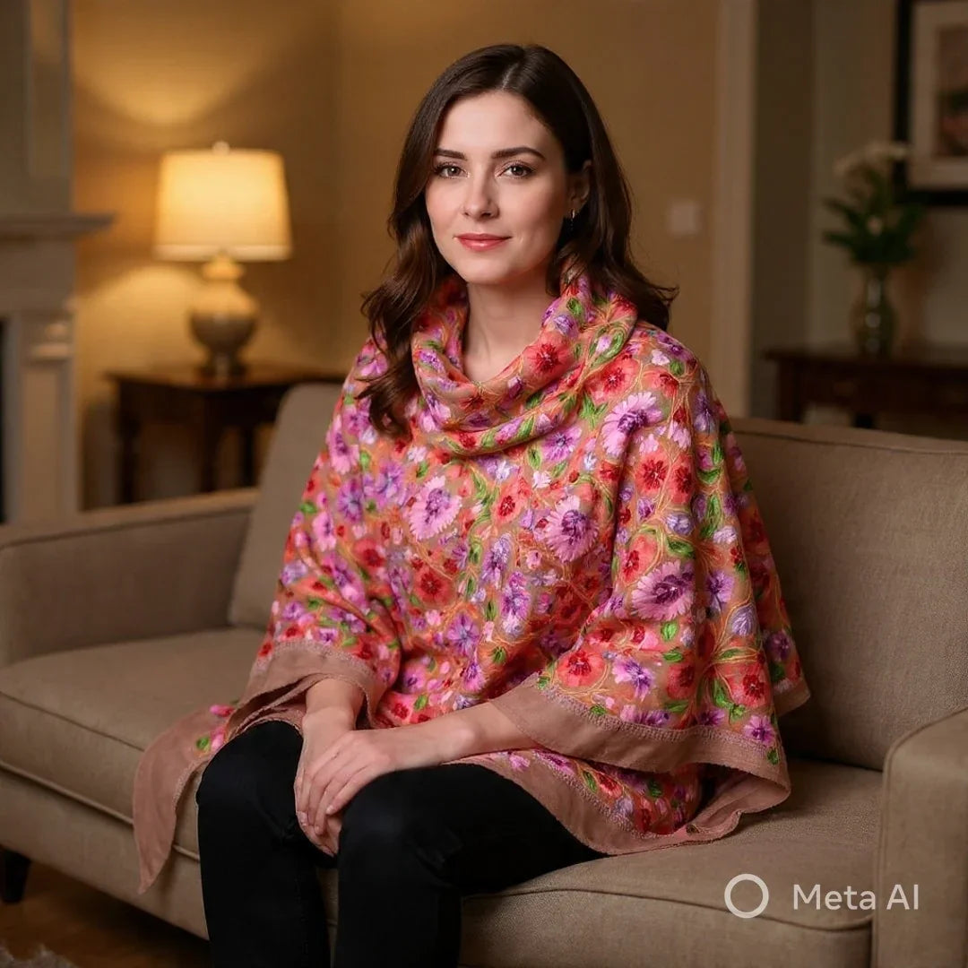 Kashmiri Wool Stole | Full Aari Work Stole | Handwoven