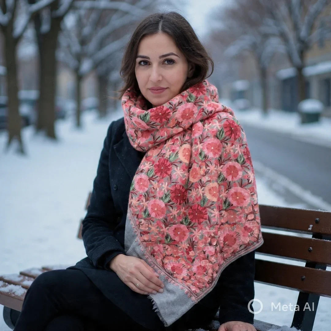 Kashmiri Wool Stole | Full Aari Work Stole | Handwoven