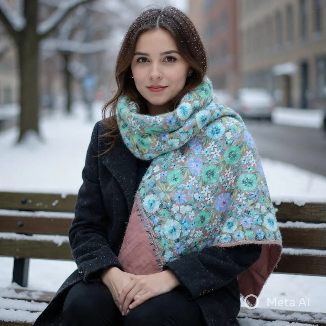 Kashmiri Wool Stole | Full Aari Work Stole | Handwoven