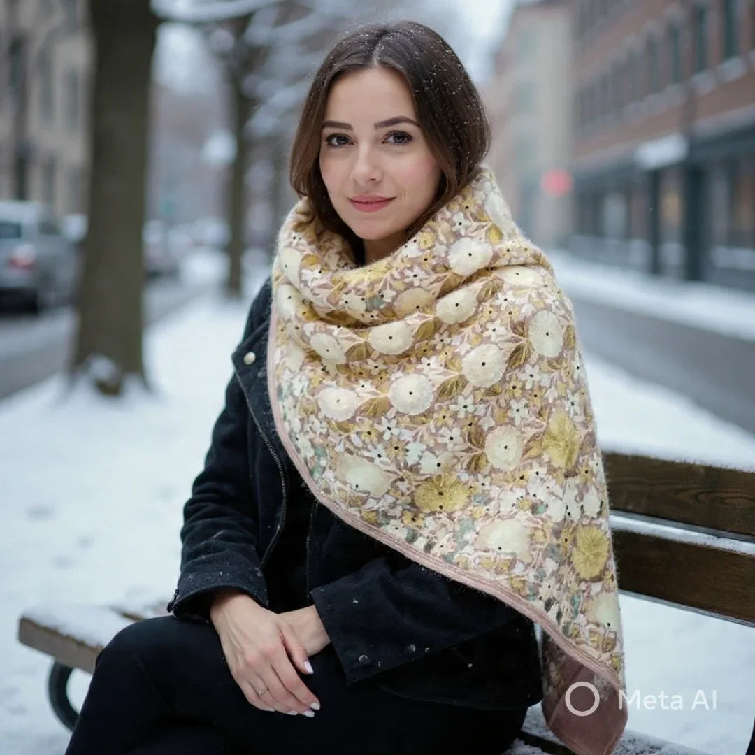 Kashmiri Wool Stole | Full Aari Work Stole | Handwoven