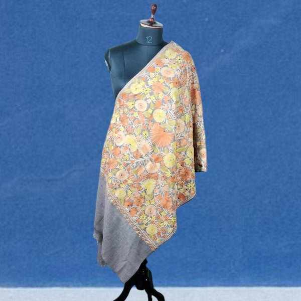 Kashmiri Wool Stole | Full Aari Work Stole | Handwoven - ZANSKAR ARTS