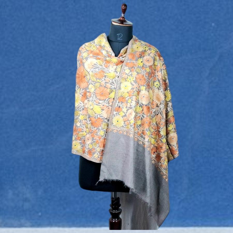 Kashmiri Wool Stole | Full Aari Work Stole | Handwoven - ZANSKAR ARTS