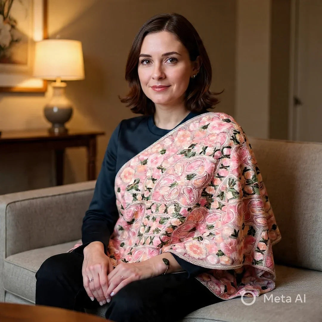 Kashmiri Wool Stole | Full Aari Work Stole | Handwoven