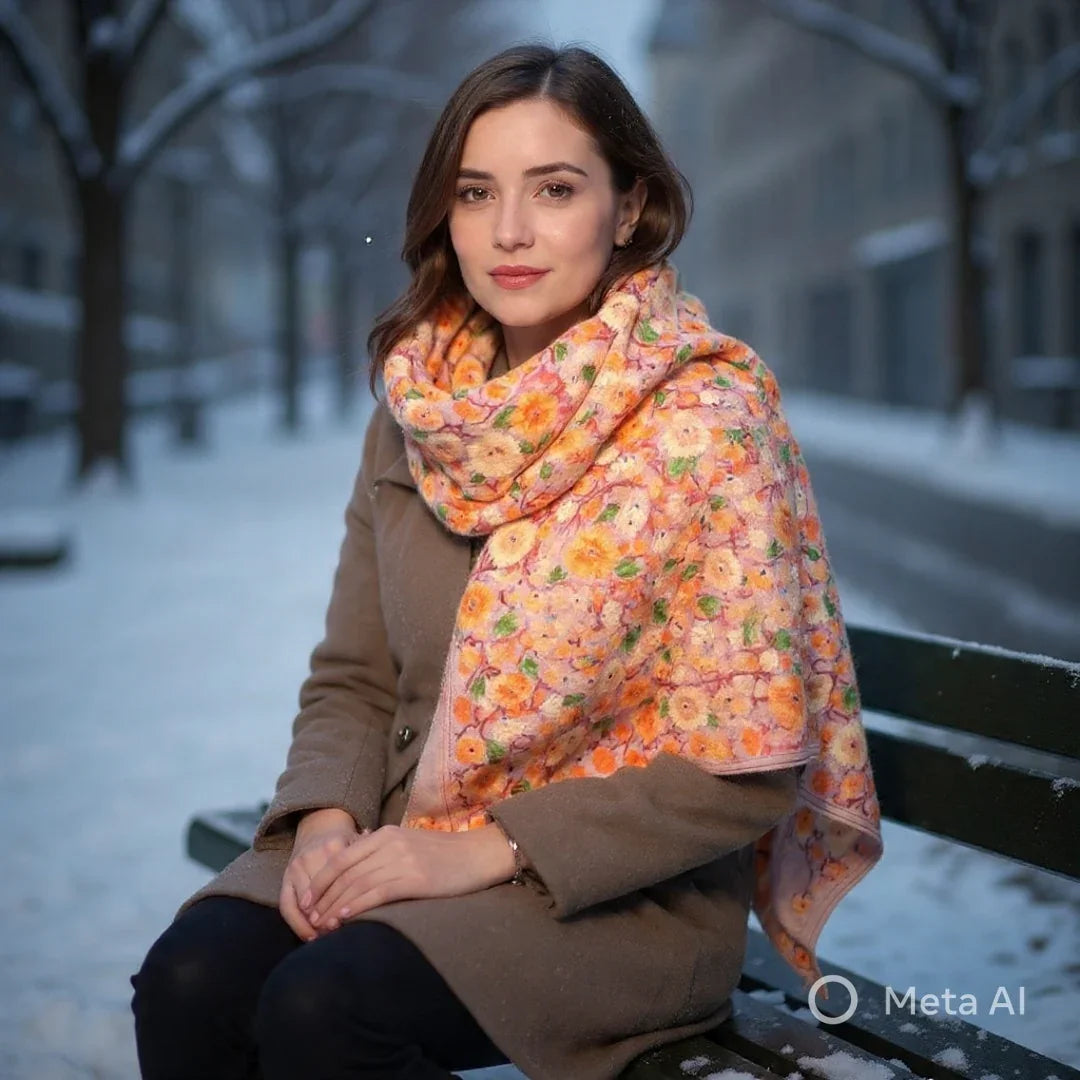 Kashmiri Wool Stole | Full Aari Work Stole | Handwoven