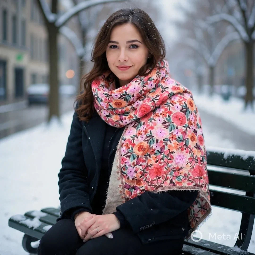 Kashmiri Wool Stole | Full Aari Work Stole | Handwoven