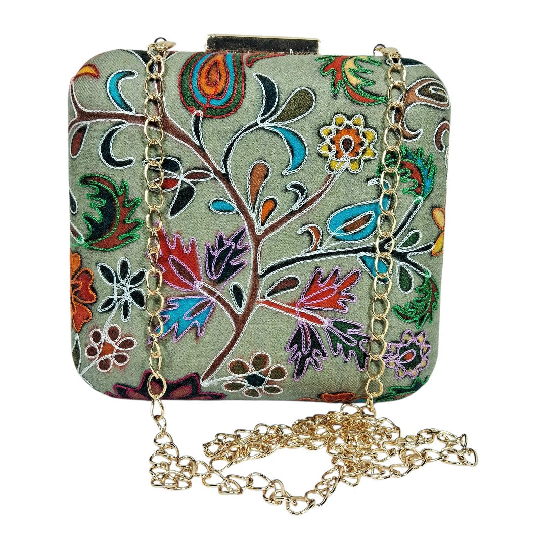 Floral Thread Charm Clutch Bag | Shoulder Chain Strap | Casual Hand Purse