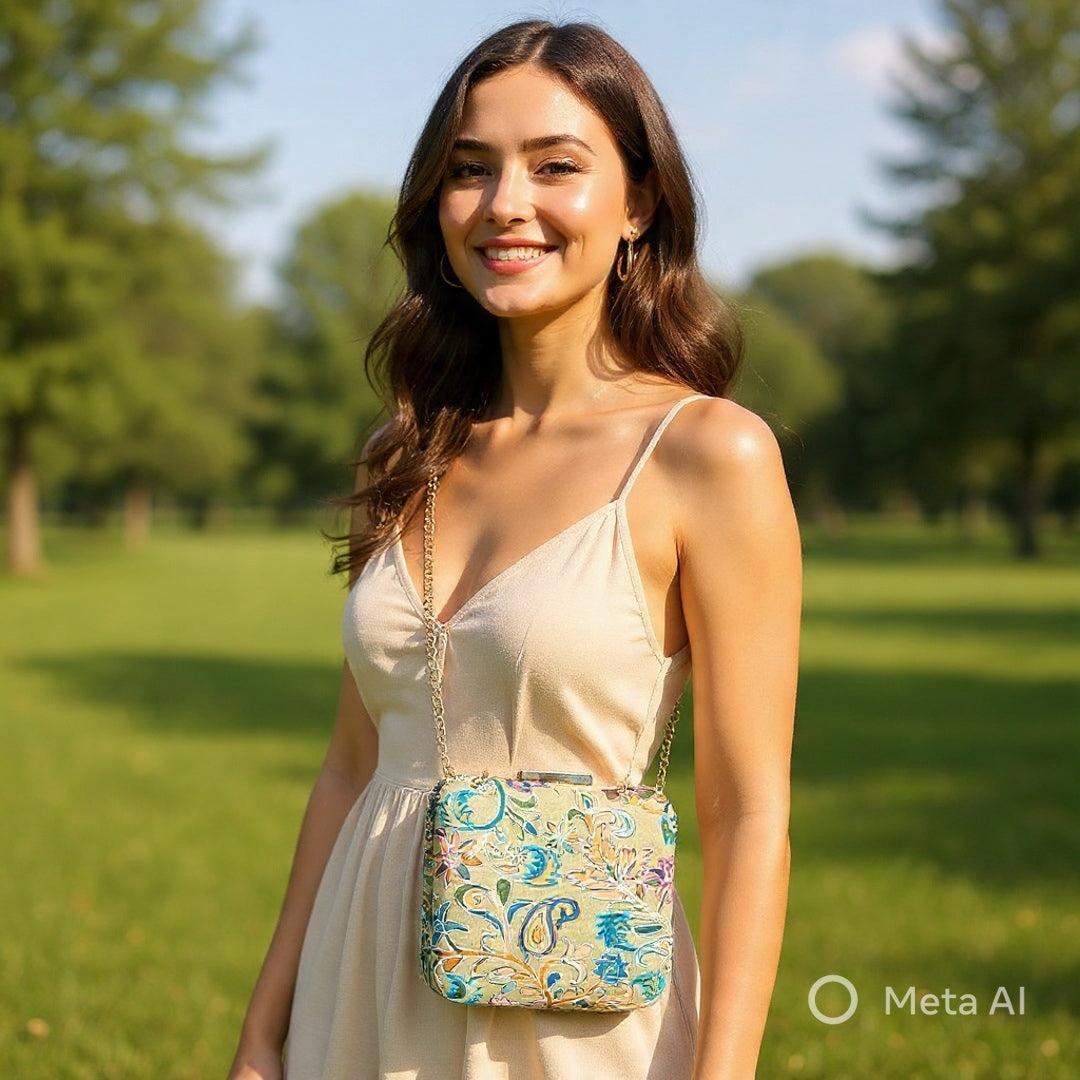 Floral Thread Charm Clutch Bag | Shoulder Chain Strap | Casual Hand Purse